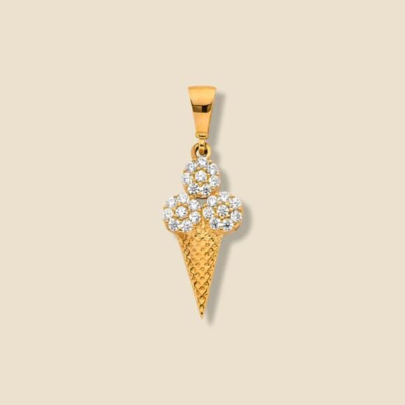 14K Solid Gold Ice Cream Charm | Modern Jewelry | Symbols of Celebration & Joy | - Picture 1 of 9